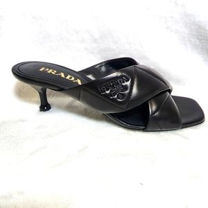 Prada Quilted Leather Crisscross Mules, Black, Size 37 (7)